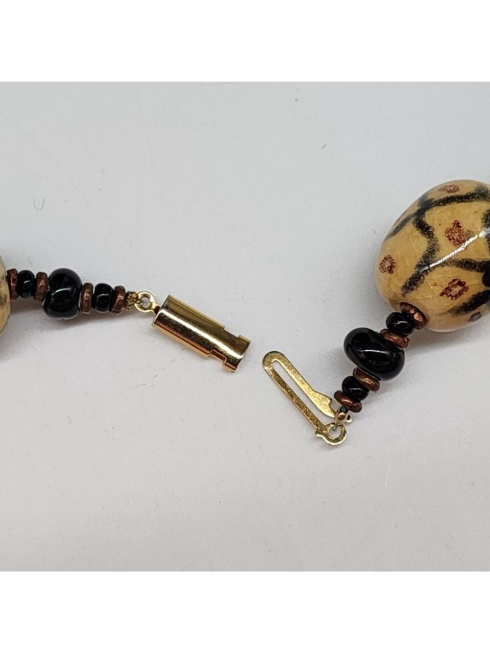 Vintage Tribal Inspired Ceramic Beaded Necklace With Black & Copper Accents - Picture 3 of 8
